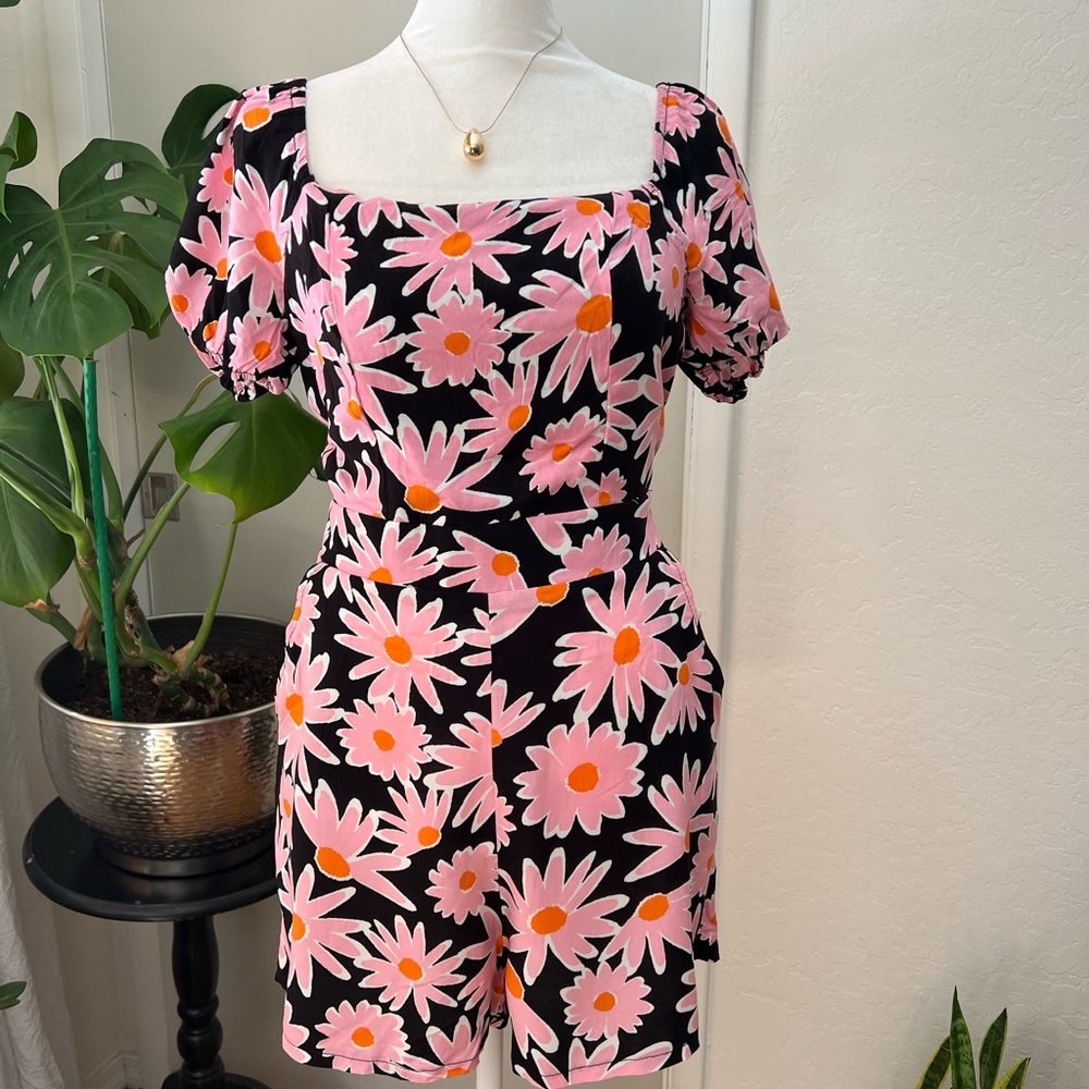 Floral Black and Pink Romper
